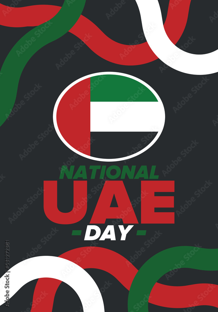National Day in United Arab Emirates. National happy holiday, celebrated annual in December 2. UAE flag. Patriotic elements. Poster, card, banner and background. Vector illustration National Day in United Arab Emirates. National happy holiday, celebrated annual in December 2. UAE flag. Patriotic elements. Poster, card, banner and background. Vector illustration