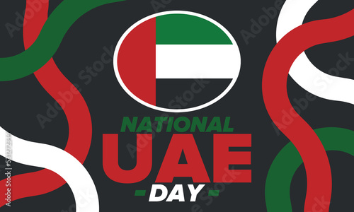 National Day in United Arab Emirates. National happy holiday, celebrated annual in December 2. UAE flag. Patriotic elements. Poster, card, banner and background. Vector illustration