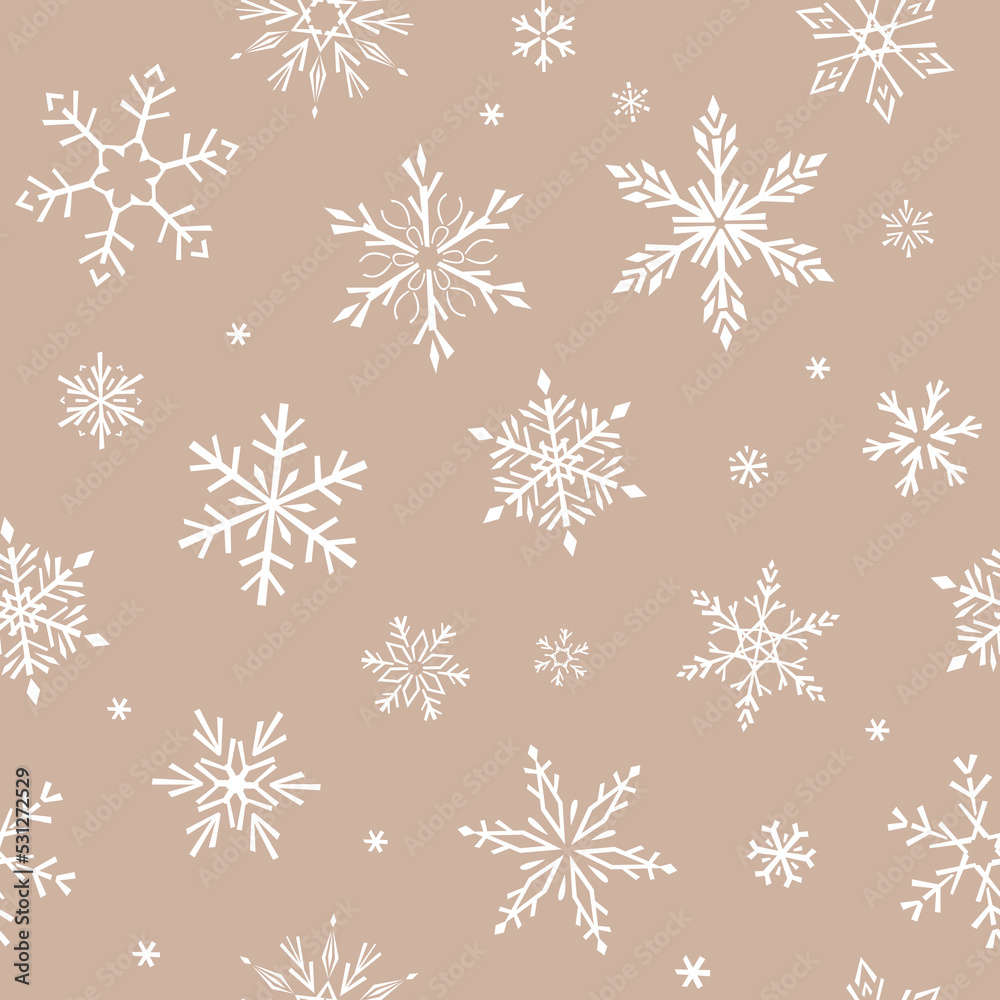 Seamless vector pattern with snowflakes. Beige drawn illustration background. For fabrics, wrapping paper, wallpapers. Seamless vector pattern with snowflakes. Beige drawn illustration background. For fabrics, wrapping paper, wallpapers.