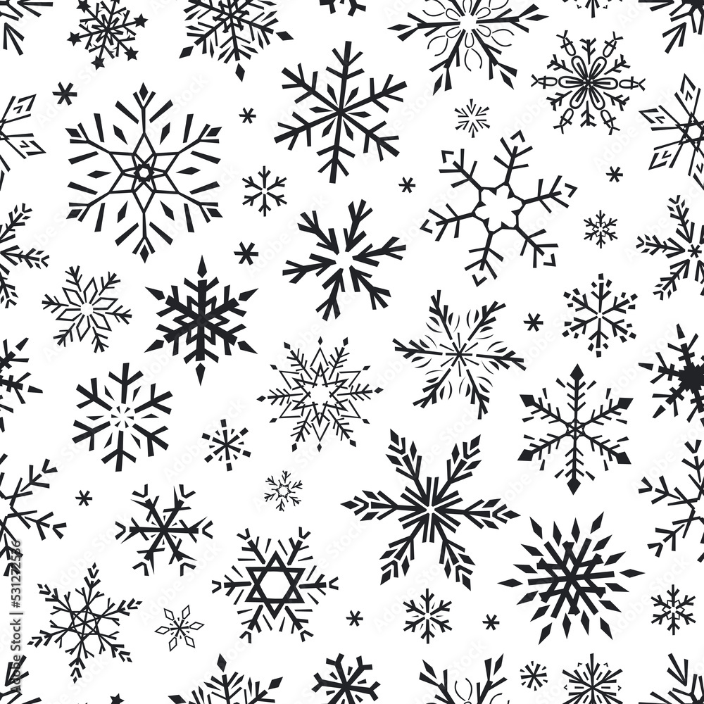 Seamless vector pattern with snowflakes. Graphic black and white hand drawn illustration background. Seamless vector pattern with snowflakes. Graphic black and white hand drawn illustration background.