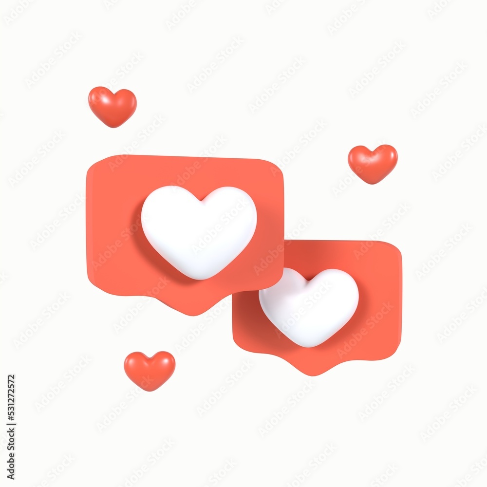 3D red like notification icons on pins flying. Realistic render heart emoji speech bubble. Online social media, network message. 3d rendering digital marketing icon. Favorite love followers comment. 3D red like notification icons on pins flying. Realistic render heart emoji speech bubble. Online social media, network message. 3d rendering digital marketing icon. Favorite love followers comment.