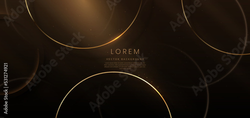 Gold circle frame luxury on dark elegant background with lighting effect and sparkle with copy space for text.