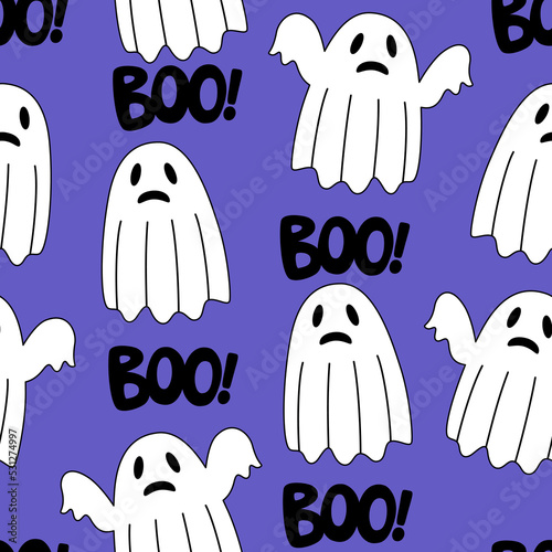 Halloween vector seamless pattern with scary ghosts