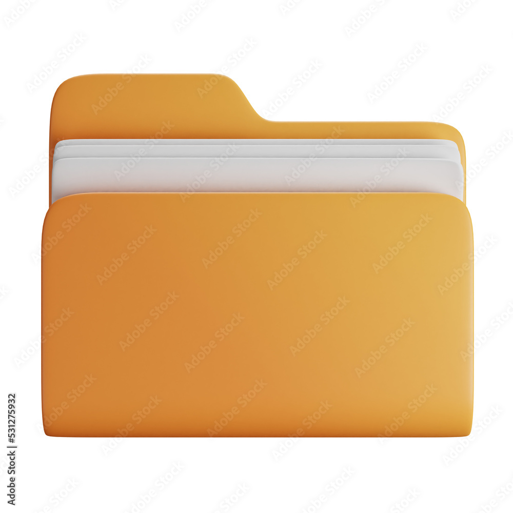 3D cartoon user interface illustration of a folder with files on a computer icon on an isolated background. With studio lighting and a gradient colourful texture. 3D rendering 3D cartoon user interface illustration of a folder with files on a computer icon on an isolated background. With studio lighting and a gradient colourful texture. 3D rendering