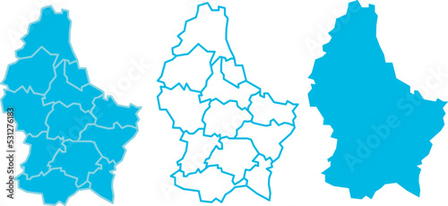 Luxembourg country map. Simplified vector illustration icon with regions and districts in blue color.