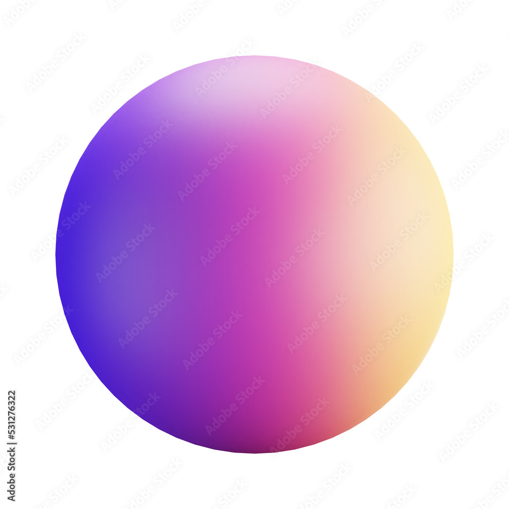 3D cartoon user interface illustration of a round circle or sphere icon on an isolated background. With studio lighting and a gradient colourful texture. 3D rendering