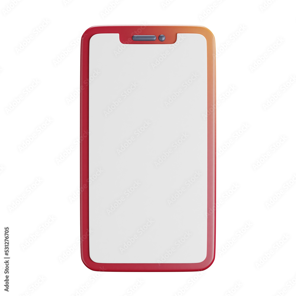 3D cartoon user interface illustration of a cartoon mobile phone or smartphone with white screen icon on an isolated background. With studio lighting and a gradient colourful texture. 3D rendering 3D cartoon user interface illustration of a cartoon mobile phone or smartphone with white screen icon on an isolated background. With studio lighting and a gradient colourful texture. 3D rendering