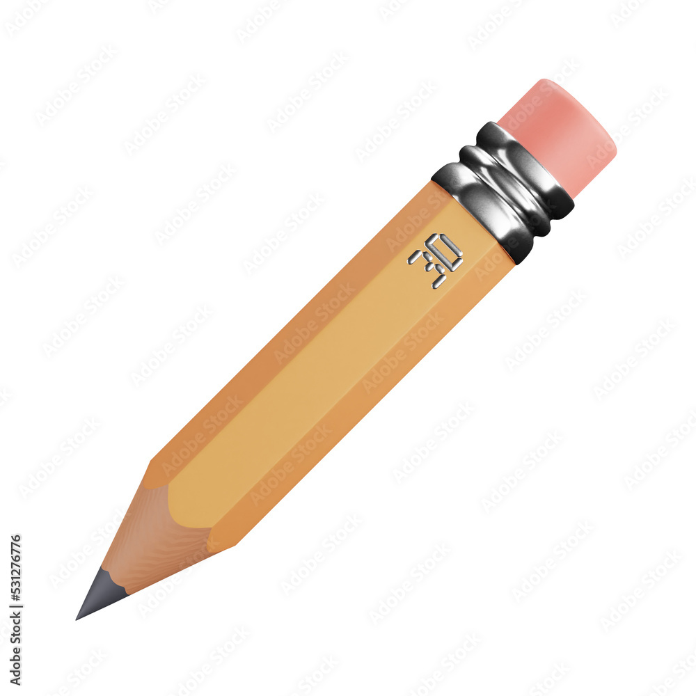 3D cartoon user interface illustration of a pencil with eraser tip icon on an isolated background. With studio lighting and a gradient colourful texture. 3D rendering 3D cartoon user interface illustration of a pencil with eraser tip icon on an isolated background. With studio lighting and a gradient colourful texture. 3D rendering