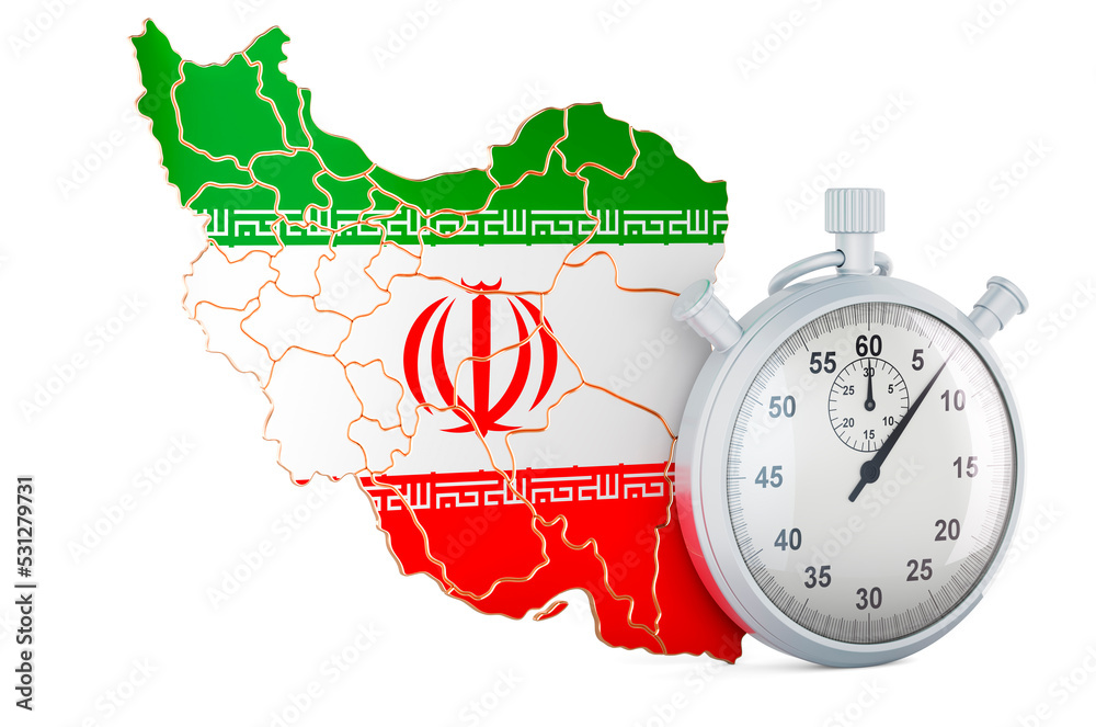Fototapeta premium Iranian map with stopwatch, 3D rendering