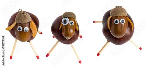 Schafherde aus Kastanien und Eicheln