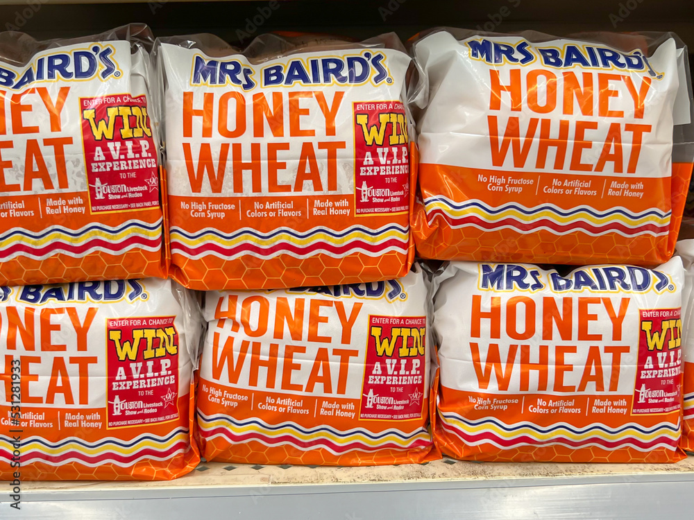 Houston, Texas, USA February 22, 2022 Mrs Baird's Honey Wheat Bread