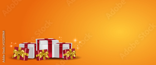 Yellow background and multiple gift boxes with text space