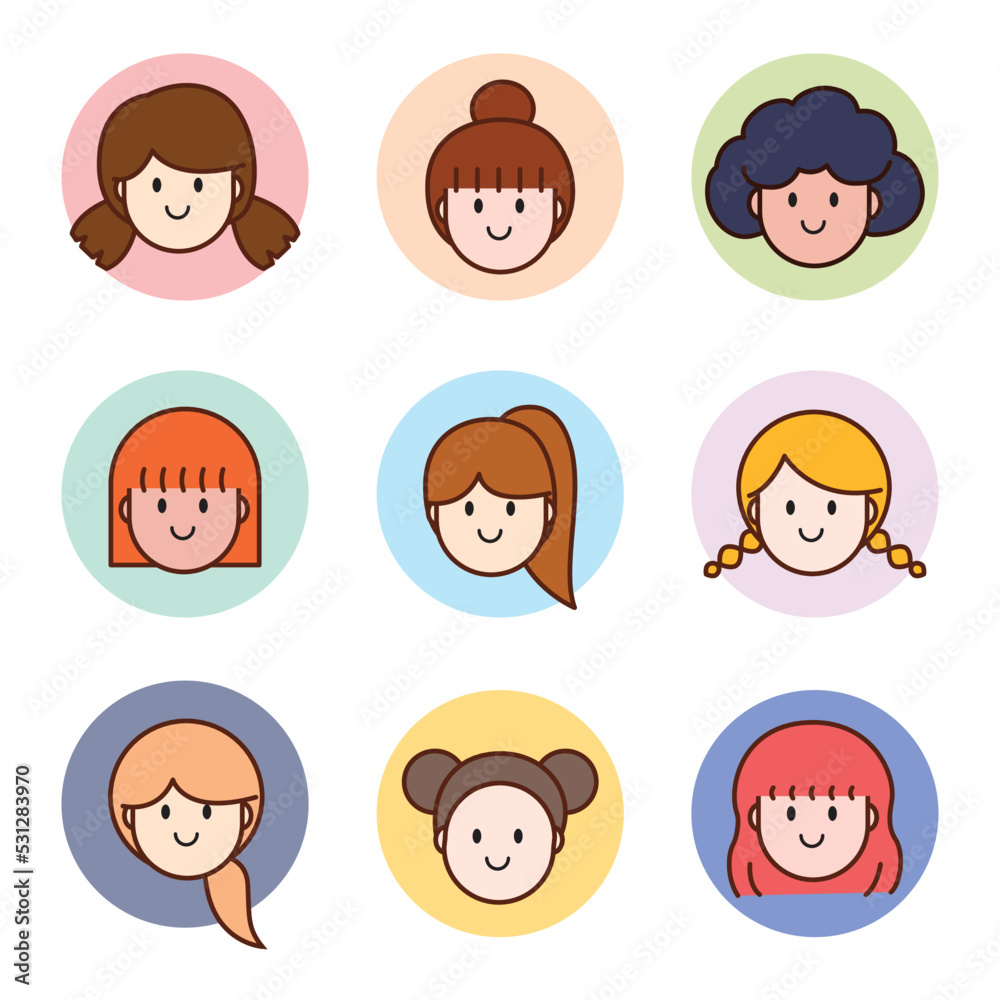 Set of girl avatars for profile, icon, display, social network, user and more. Head shot. Vector illustration Set of girl avatars for profile, icon, display, social network, user and more. Head shot. Vector illustration