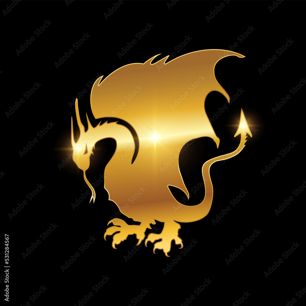 Golden Heraldic Dragon Vector Sign Golden Heraldic Dragon Vector Sign