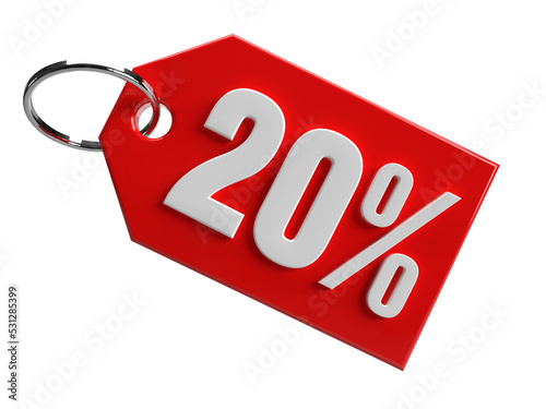Tag 20 percent off promotion 3d rendering isolated