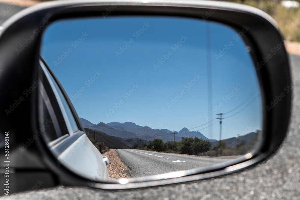 Mirror view of Route 62 highway in Western Cape, South Africa, Africa