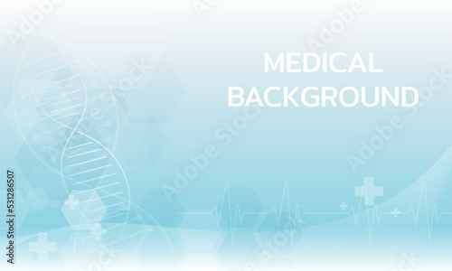 Abstract medical and DNA and molecule with a medical symbol. technology background with hexagons futuristic molecule Abstract medical background. Medial background DNA and medical and molecule concept