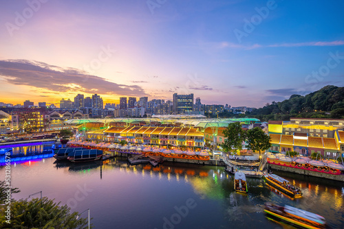 Obraz na plátně Aerial view cityscape of Clarke Quay, Singapore city skyline