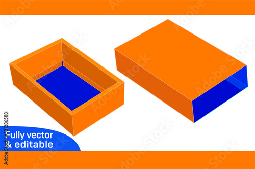 Match box, drawer sleeve gift box dieline template and 3D render file_3D box