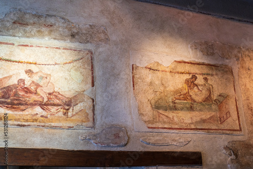 Fotografie Original mural in a former brothel in Pompeii, Italy