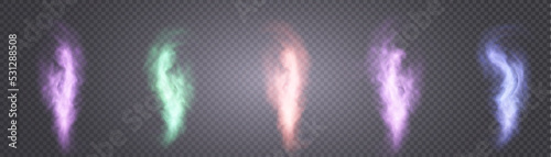 Realistic set of colorful smoke icons with different colors texture vector smoke, steam, gas. PNG
