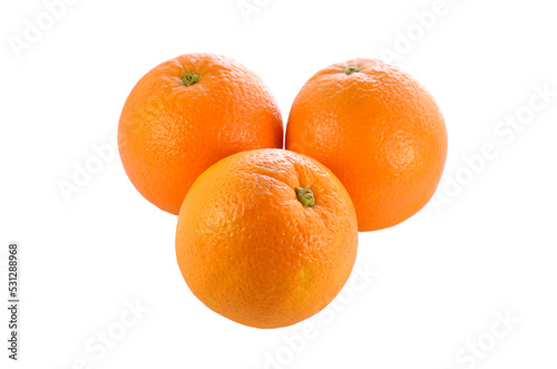 three oranges on a white background