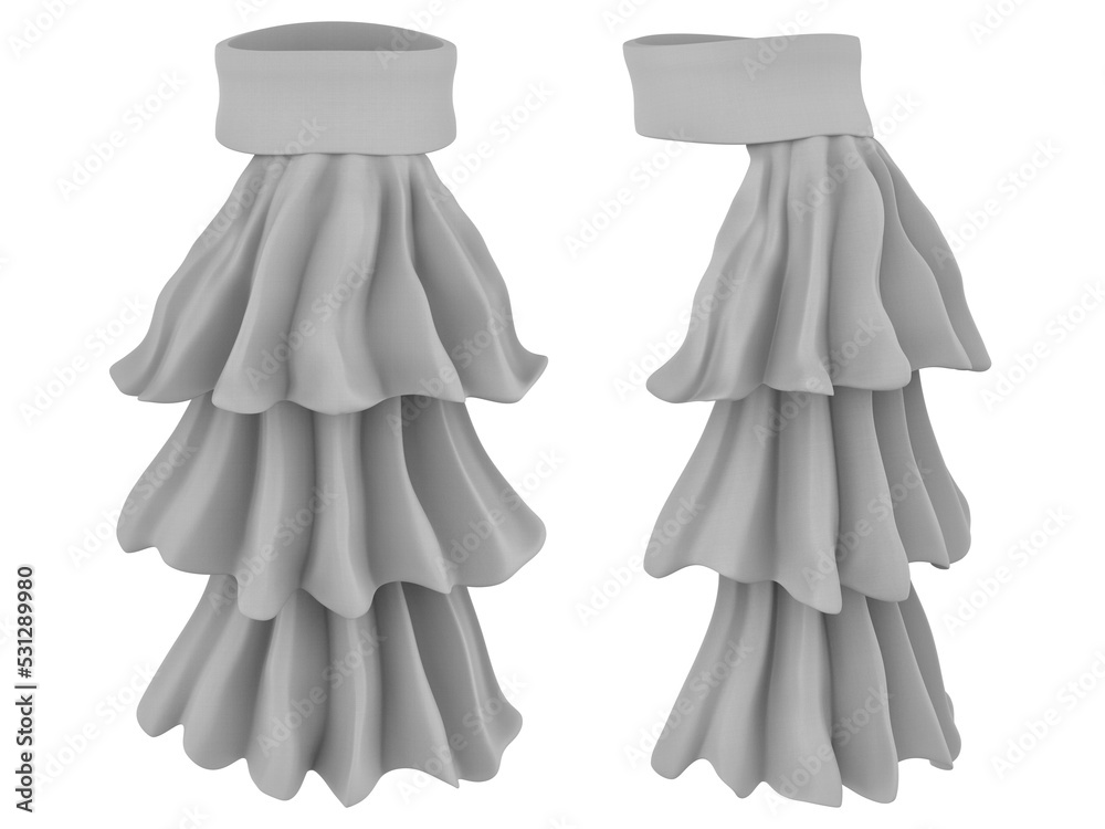 Isolated 3d render illustration of white colored layered jabot. Isolated 3d render illustration of white colored layered jabot.