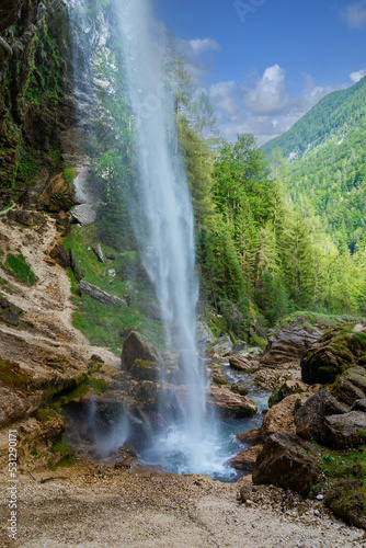 The beautiful Pericnik waterfall in the Julian Alps, Slovenia. Triglav National Park. photo