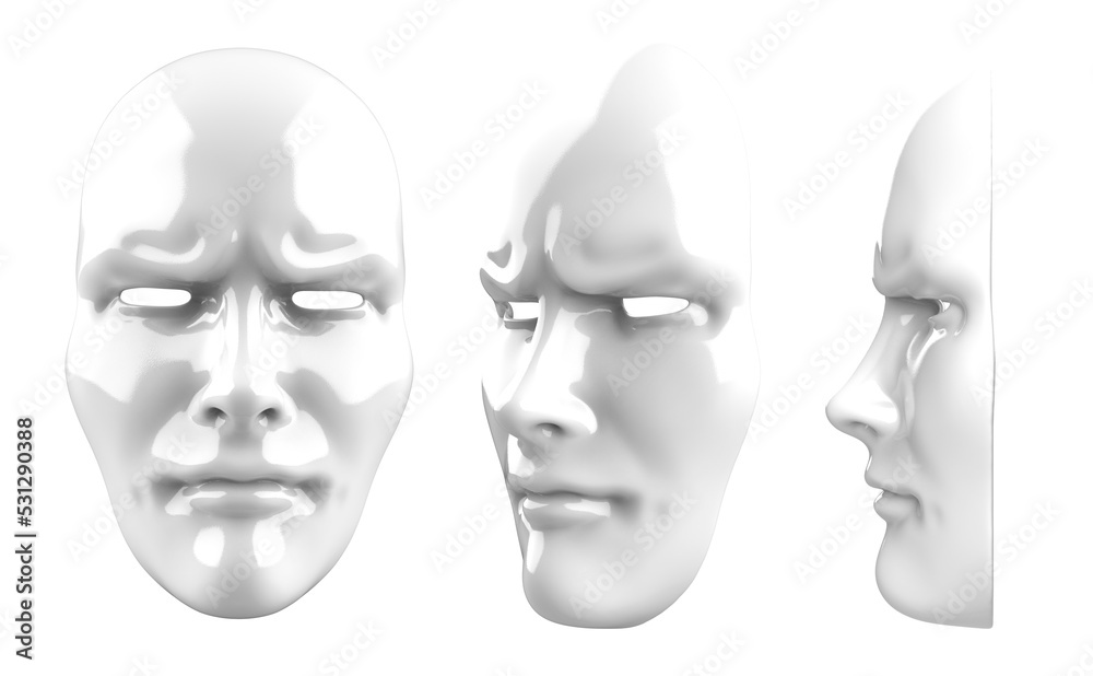 Isolated 3d render illustration of white colored frown theatrical mask.