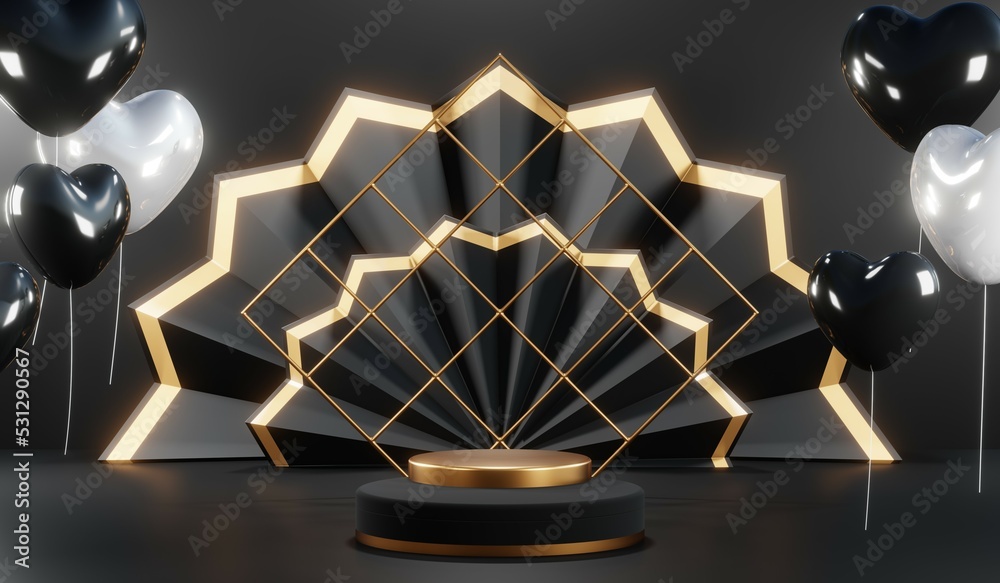 3D rendering of blank product background for cream cosmetics Modern black podium background
