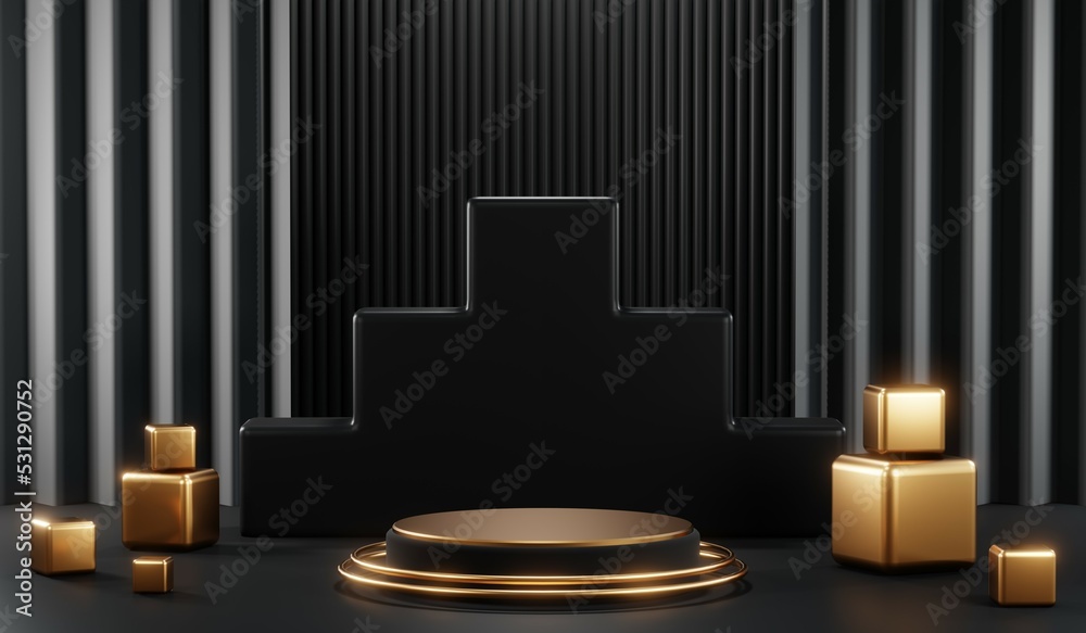 3D rendering of blank product background for cream cosmetics Modern black podium background