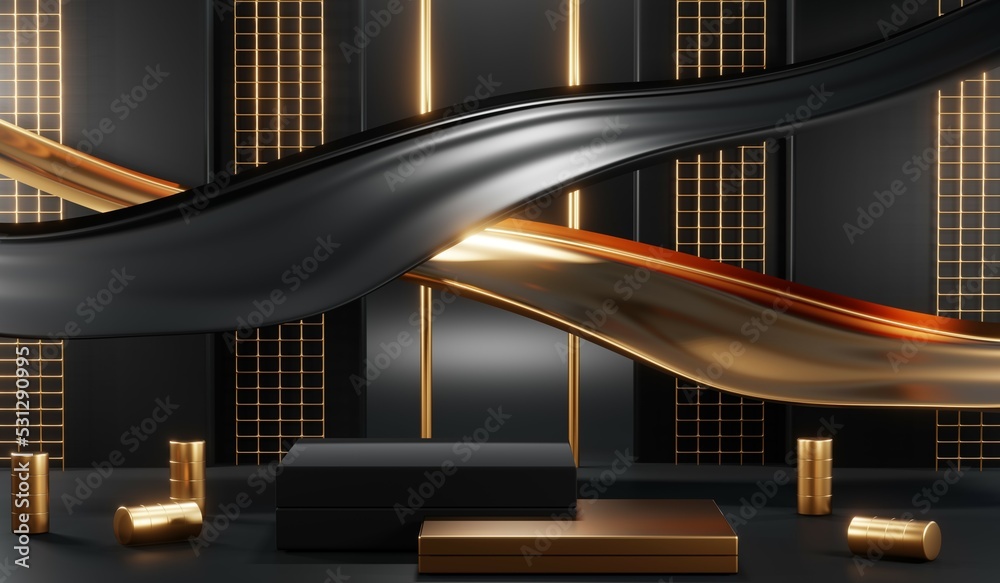 Fototapeta premium 3D rendering of blank product background for cream cosmetics Modern black podium background