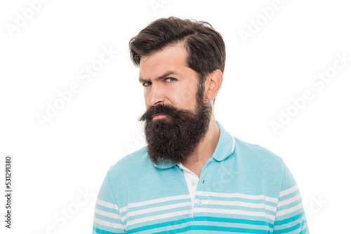 Bearded guy portrait. Serious guy with bearded and moustached face. Bearded guy looking askance photo