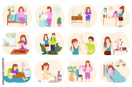 Child Daily Routine Flat Icons