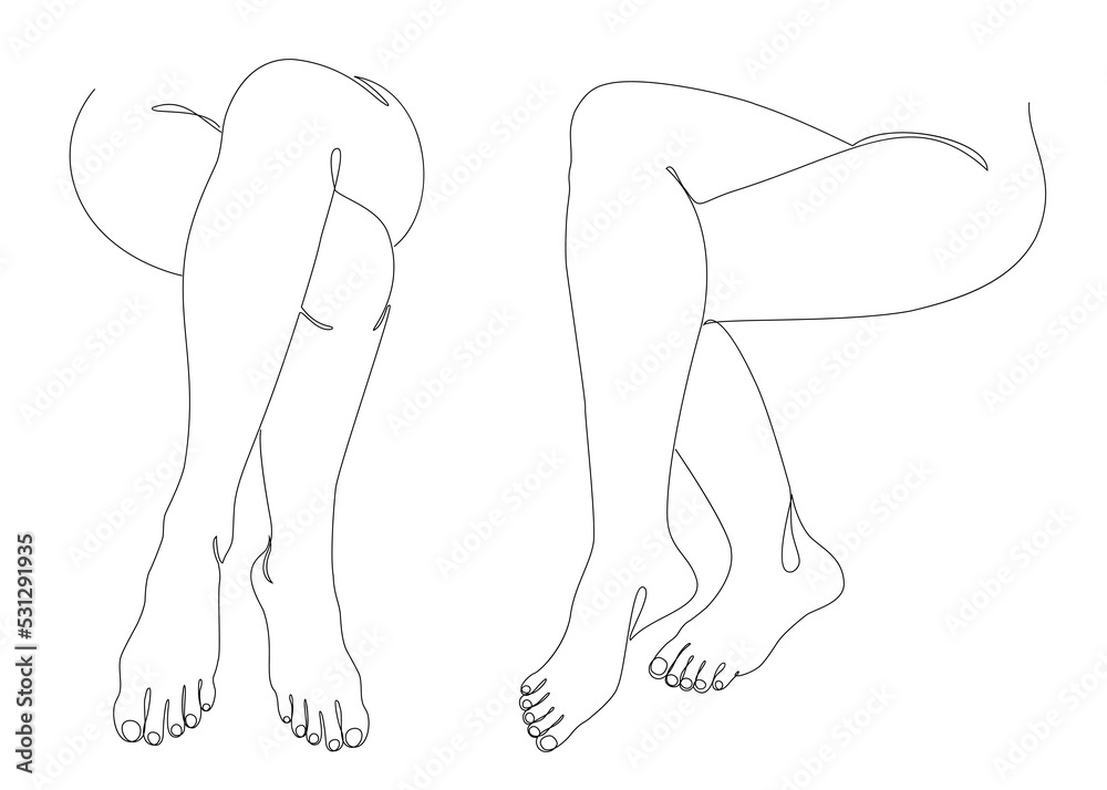 Collection. Silhouettes of human legs, feet in a modern one line style. Continuous line drawing, aesthetic outline for home decor, posters, wall art, stickers, logo. Vector illustration set. Collection. Silhouettes of human legs, feet in a modern one line style. Continuous line drawing, aesthetic outline for home decor, posters, wall art, stickers, logo. Vector illustration set.