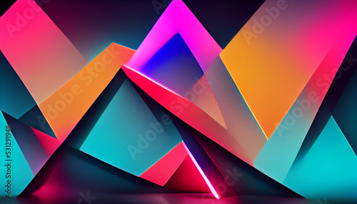 Colorful background geometric with neon light, Digital Generate Image