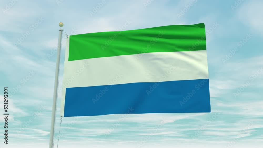 Seamless loop animation of the Sierra Leone flag on a blue sky background. Seamless loop animation of the Sierra Leone flag on a blue sky background.