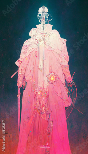 Pink robot warrior futuristic illustration