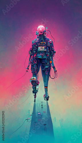 Pink robot futuristic illustration