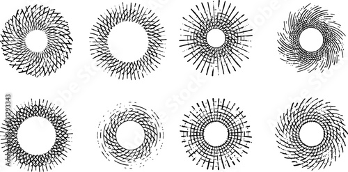 Floral circles - design elements, Round form. Explosion background. Star rays. Sunburst. Fireworks. Design element for frames, prints, tattoos, web, template, logo, and comic books