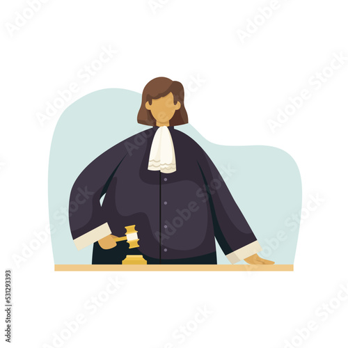 Vector illustration of a judge with a gavel in a robe. Profession. Flat style
