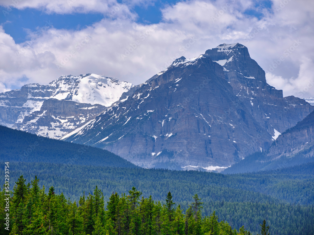 Beautiful rocky and rugged mountain peaks of the Canadian Rockies in Banff National Park