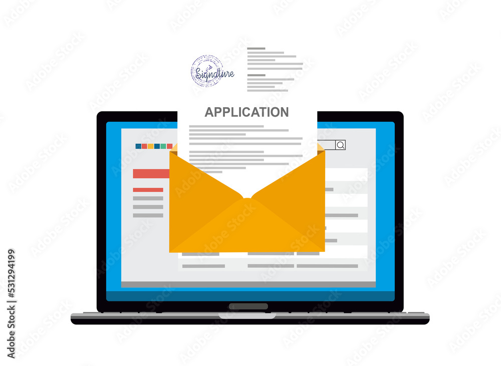 Electronic application. Signing an electronic application online by laptop Electronic application. Signing an electronic application online by laptop