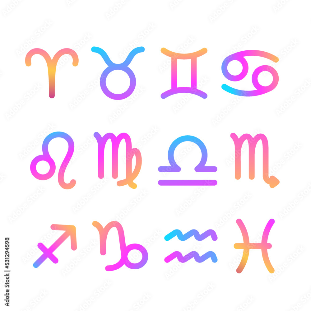 Set of colorful gradient neon astrological signs Set of colorful gradient neon astrological signs