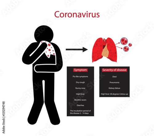 illustration of biology and medical, The coronavirus is an infection that damages the human lungs and organs, COVID-19 has flu like symptoms can infect