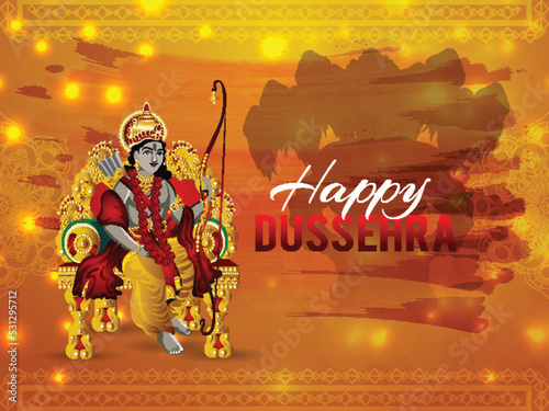 Happy dussehra celebration card lord rama killed ravana
