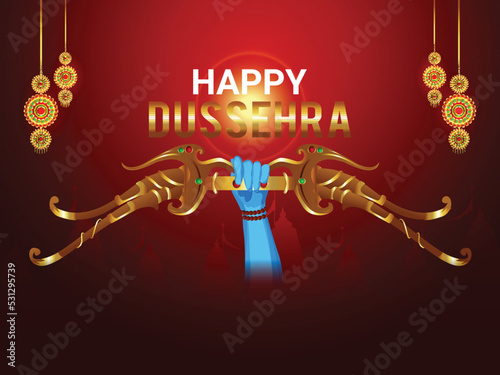 Happy dussehra celebration card lord rama killed ravana