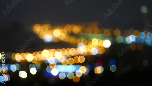 Video background of abstract bokeh lights, blurred road traffic at night