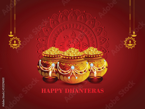 Indian festival shubh dhanteras background with gold coin pot photo