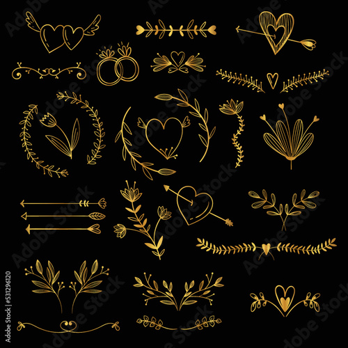 hand drawn wedding ornaments collection vector design illustration